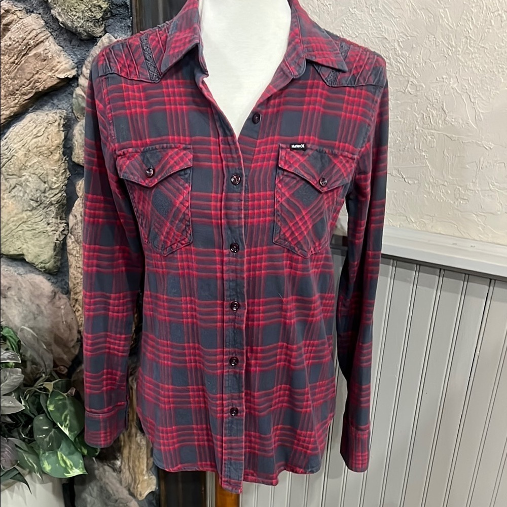 Hurley Red and Black Plaid Shirt